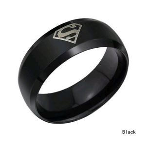 Superman stainless steel black wedding ring band